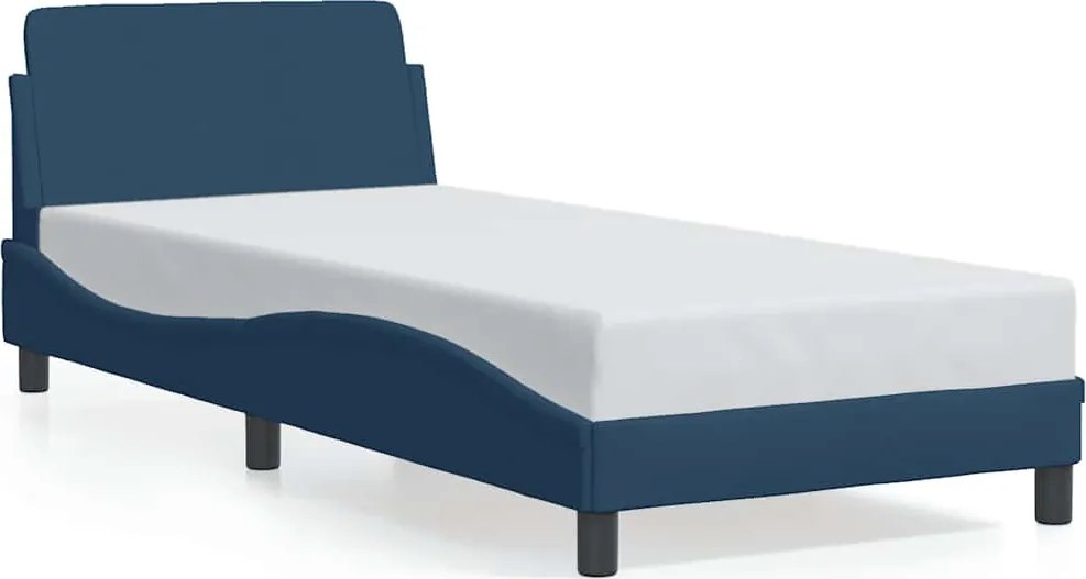 vidaXL kék szövet ágykeret fejtámlával Dover 90x200 cm