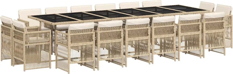 vidaXL 17 részes bézs polyrattan kerti étkezőgarnitúra párnákkal
