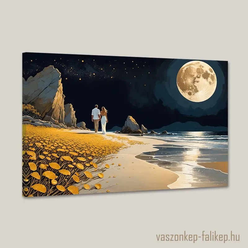 Séta a tengerparton holdfénynél – romantikus prémium vászonkép 60x40 cm