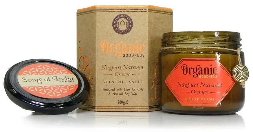 Nagpuri Narangi organikus gyertya - narancssárga,200 g, borostyánszínű üvegben