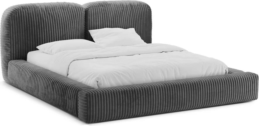 Szürke kárpitozott ágyneműtartós franciaágy ágyráccsal 160x200 cm Martina – Micadoni