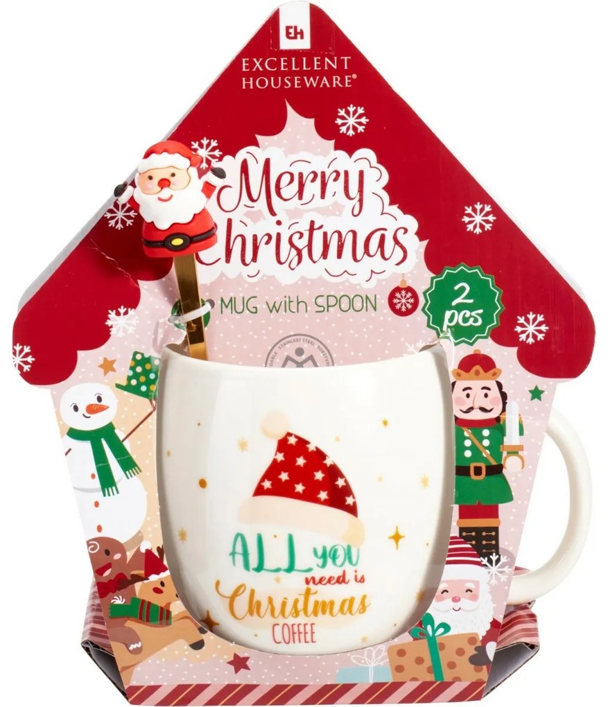 Santa karácsonyi porcelán bögre kanállal 550 ml