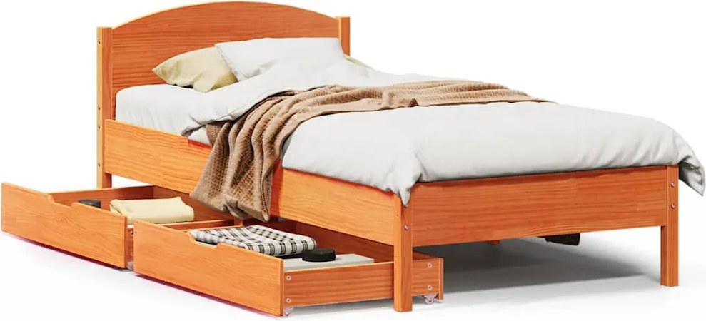 vidaXL viaszbarna tömör fenyőfa ágy matrac nélkül 100 x 200 cm