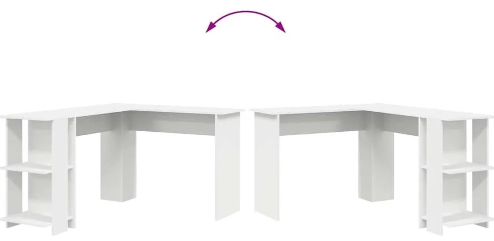 Sarokasztal tárolóval Fehér 140 x 113.5 x 75 cm Faanyag