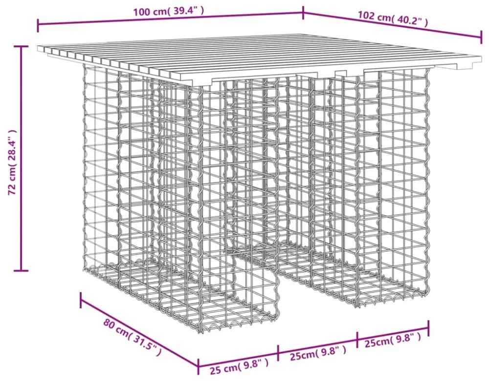 impregnált fenyőfa gabion kerti pad 100 x 102 x 72 cm