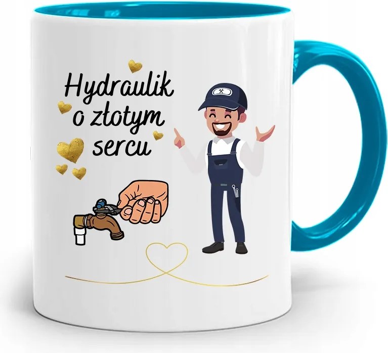 Kék Bögre Ajándék Arany Szív Vízvezeték Szerelőnek, fényképes nyomattal