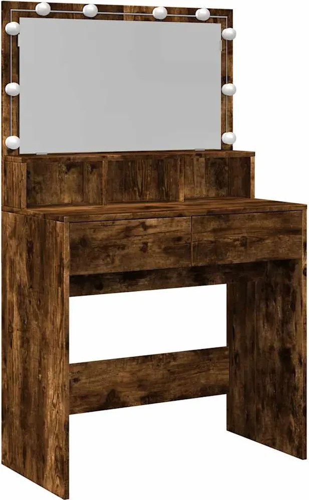 vidaXL füstös tölgy színű fésülködőasztal LED-del 80 x 41 x 134,5 cm