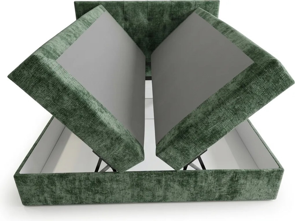 Kárpitozott boxspring ágy DIRELIS VIBE 140x200 cm sötétzöld Matrac: Bonell rugós matrac