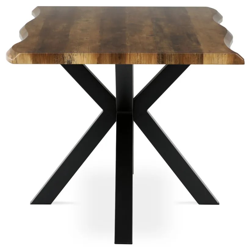 Masă de sufragerie, 180x90x75 cm, blat MDF, decor lemn învechit, picioare metalice in forma de stea