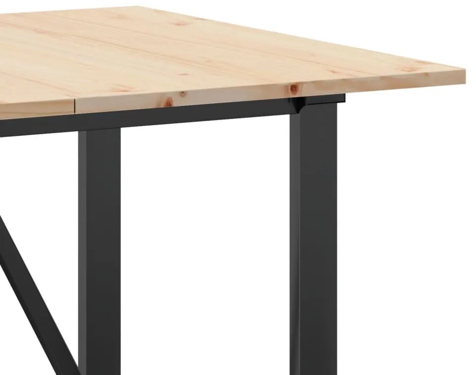 tömör fenyőfa és öntöttvas étkezőasztal O-vázzal 160x80x75 cm