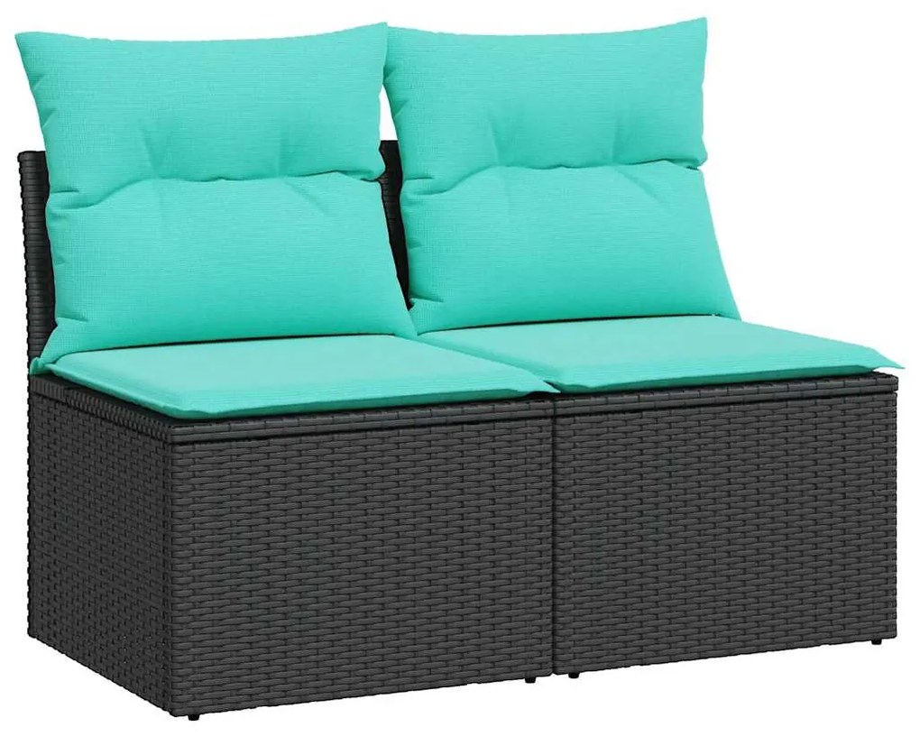 2 részes fekete polyrattan akácfa kerti ülőgarnitúra párnával