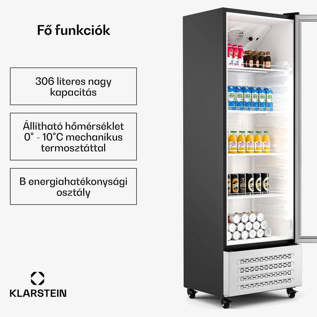 Klarstein GrandCooler italhűtő, 306 l, LED világítás, kerekekkel, 4 polc