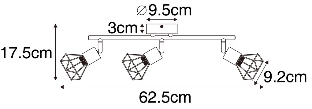 Spotlámpa fekete fával forgatható és dönthető 3-lámpás - Mosh