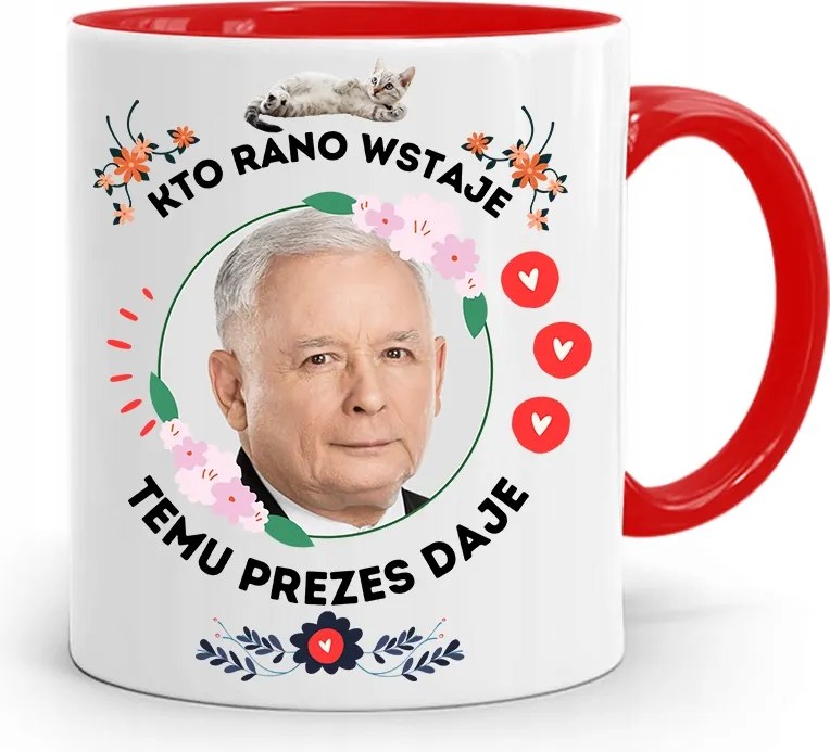 Piros Vicces Bögre Jaroslaw Kaczynski fényképes nyomattal