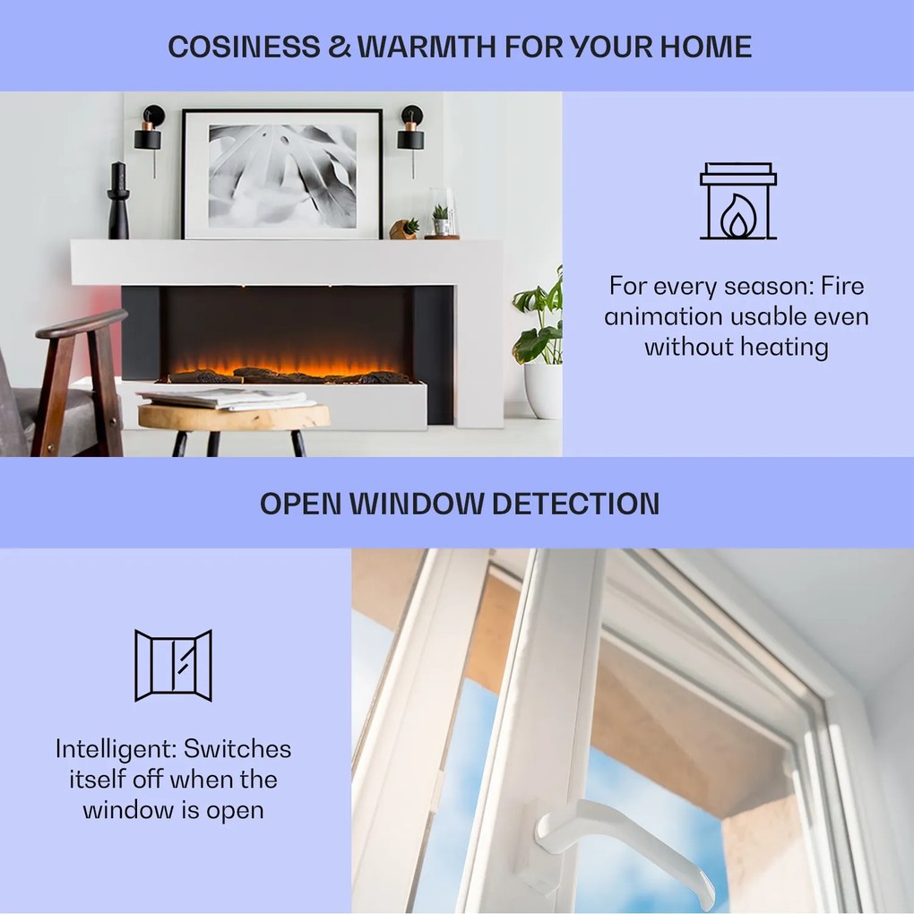 Klarstein Studio Light & Fire 2 Smart, kandalló, 1000/2000 W, MDF, WiFi Control