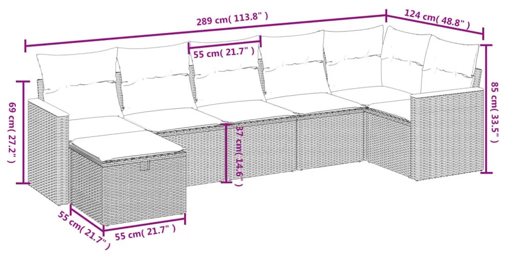 7 részes fekete polyrattan kerti ülőgarnitúra párnával