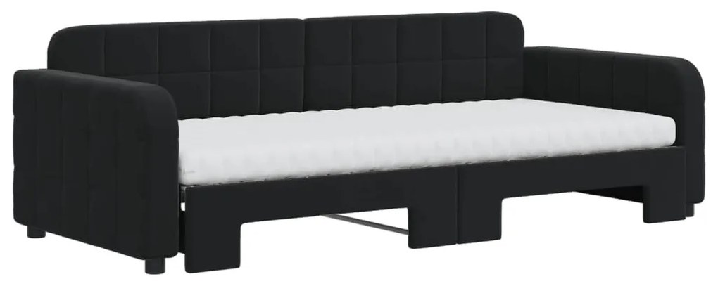fekete kihúzható bársony heverő matraccal 90 x 200 cm