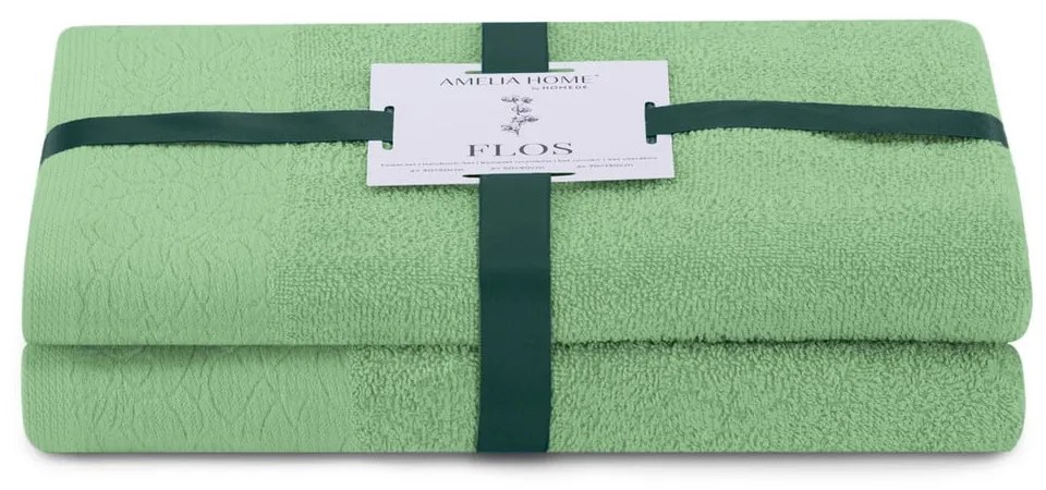 Világoszöld frottír pamut törölköző és fürdőlepedő készlet 2 db-os Flos – Restilo