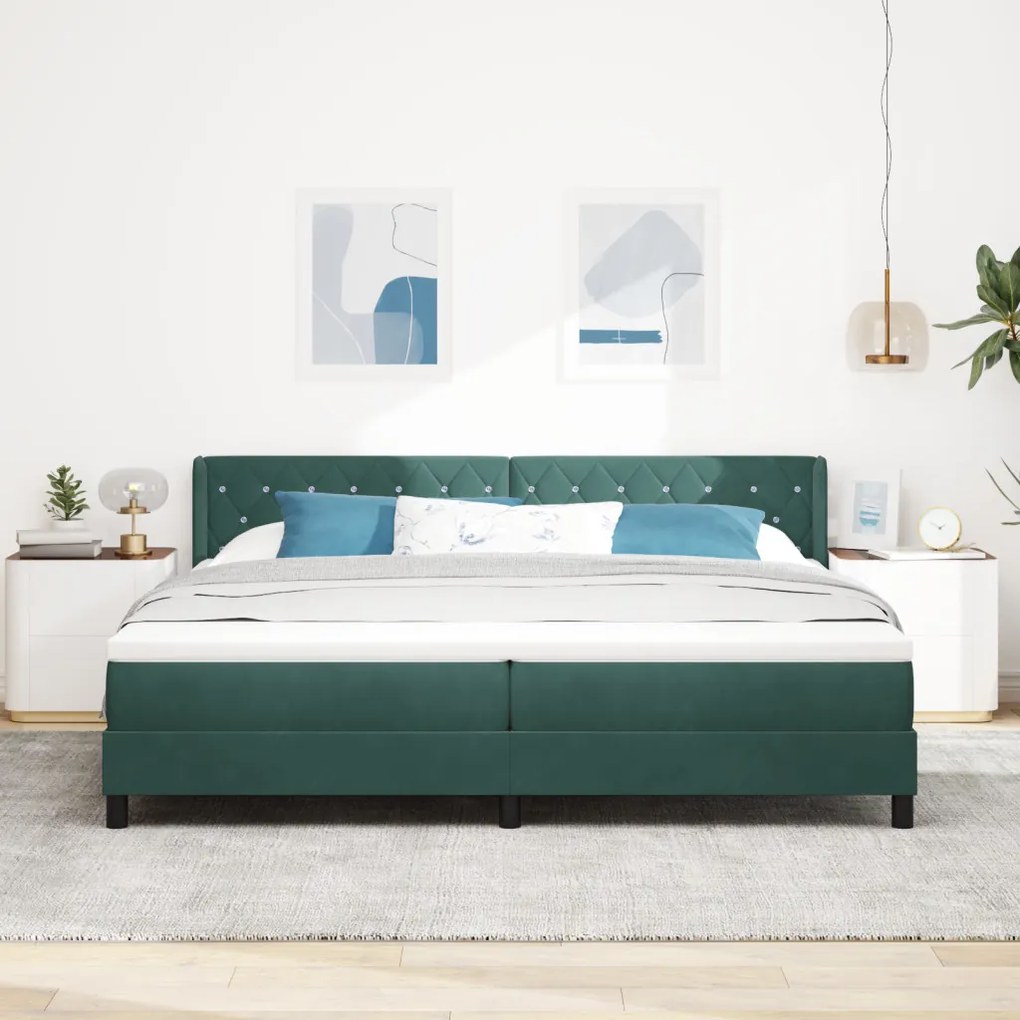 Boxspring Ágy Matrac Kígyó Zöld 200x200 cm Bársony