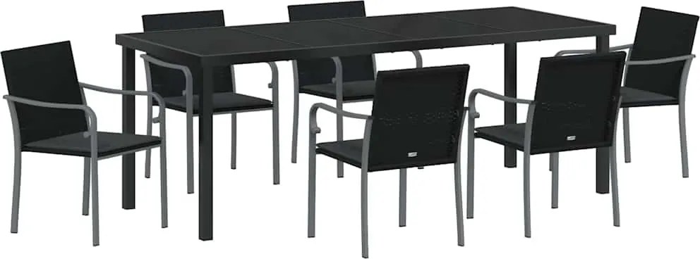 vidaXL Kert étkező szett 7 pcs Fekete és Szürke PE Rattan
