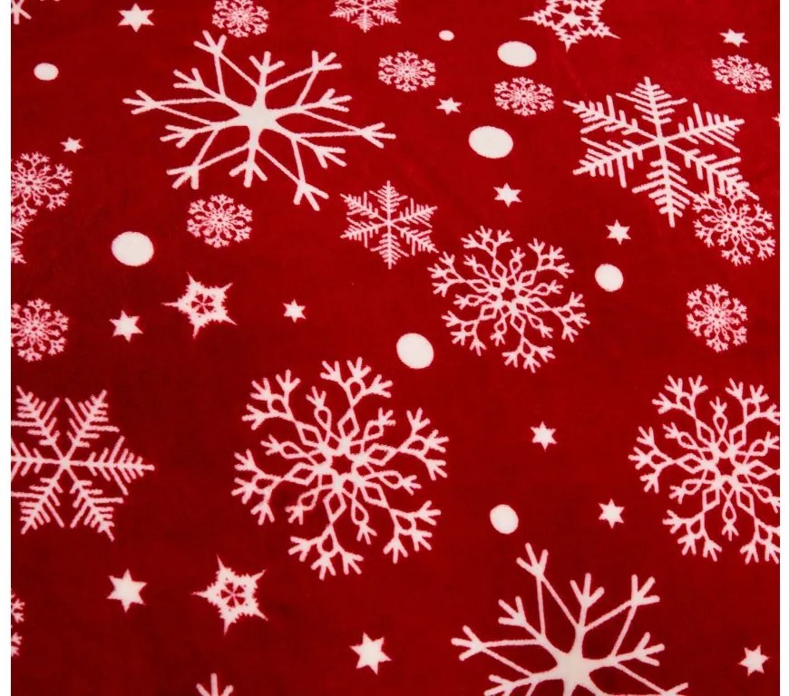 Mikroplüss ágyneműhuzat szett SNOWFALL piros + mikroplüss lepedő SOFT 180x200 cm fehér, franciaágyra