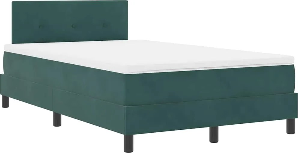 vidaXL LED Box Spring Ágy matracmal Sötétzöld 120 x 190 cm Bársony