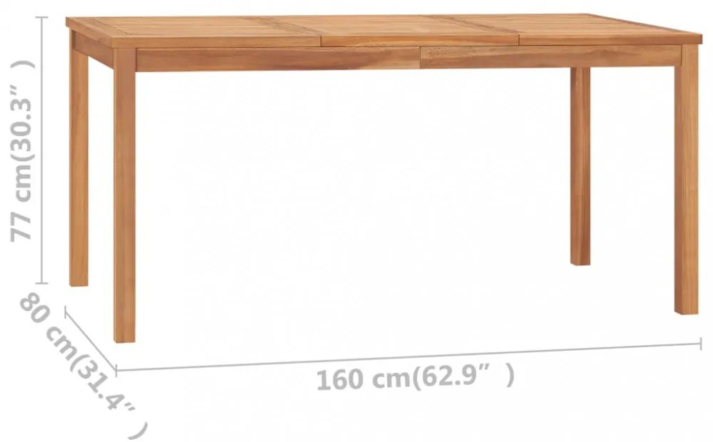 tömör tíkfa kerti étkezőasztal 160 x 80 x 77 cm