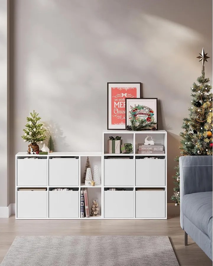 SONGMICS HOME 6 rekeszes könyvespolc 4 szövetfiókkal, 27 x 83 x 61,6 cm, hófehér