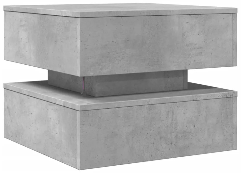 betonszürke dohányzóasztal LED-lámpákkal 50 x 50 x 40 cm