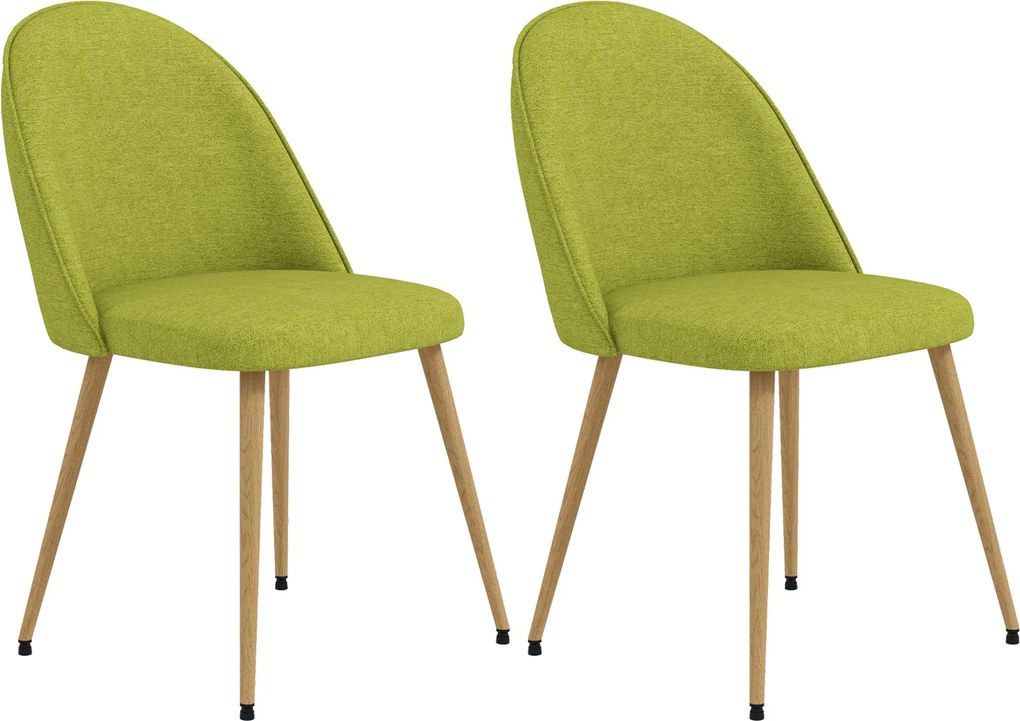 HOMCOM 2 db Étkezőszék Konyha Szék 120 kg Teherbírású Vászon Kárpitozással és Acél Lábakkal, 50x52x83 cm Zöld | Aosom