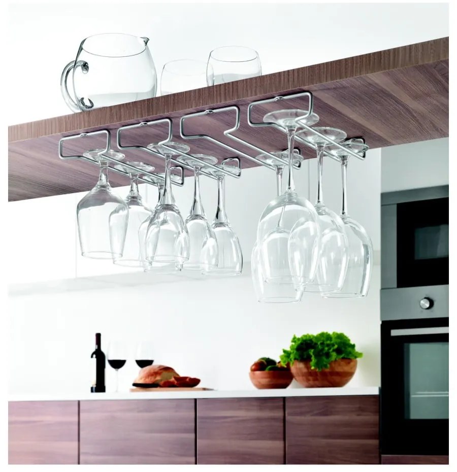 Ezüstszínű fali acél borospohár tartó szett 2 db-os Rail – Metaltex