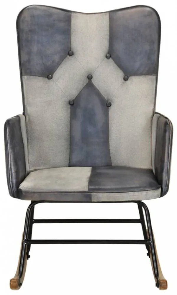 Szürke valódi bőr és vászon hintaszék