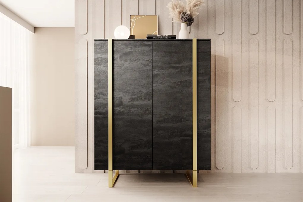Verica komód 120 cm - szénfekete / arany lábak