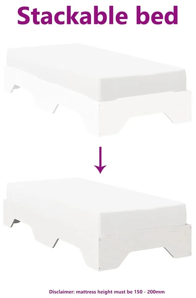 vidaXL ágy matrac nélkül rakásolható fehér 100 x 200 cm tömör fenyőfa