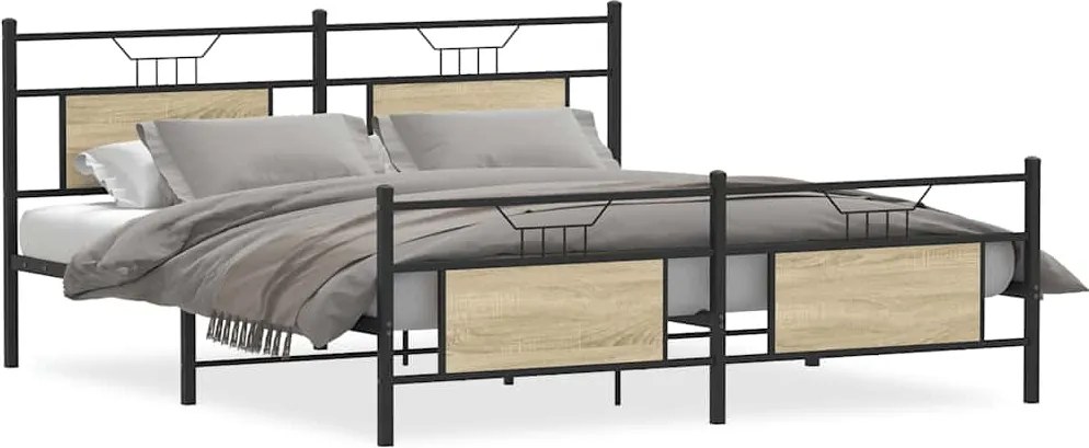 vidaXL sonoma tölgy színű fém ágykeret matrac nélkül 180 x 200 cm