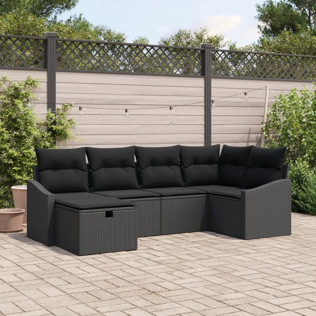 6 darabos Kertibútor szett párnákkal Fekete Poly Rattan