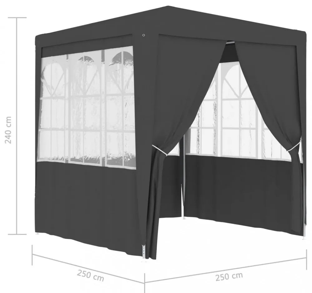 antracitszürke rendezvénysátor oldalfalakkal 2,5x2,5 m 90 g/m²