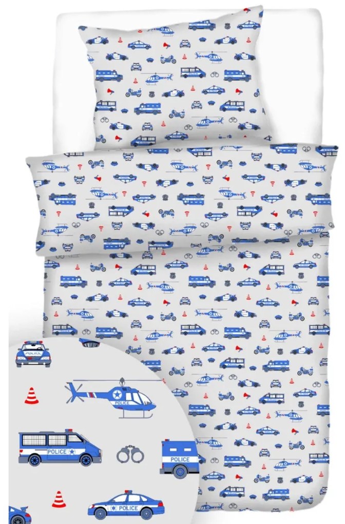 Pamut lepedő Rendőrség TiaHome - 1x Párna 90x70cm, 1x Paplan 140x200cm