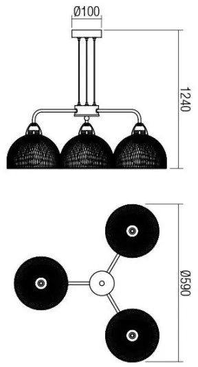 Redo 01-1573 - Kábelen függő csillár TAMIS 3xE27/42W/230V átm. 59 cm fekete