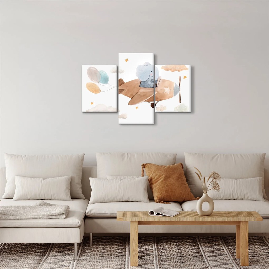 Kép - Akvarell elefánt egy repülőgépen (90x60 cm)