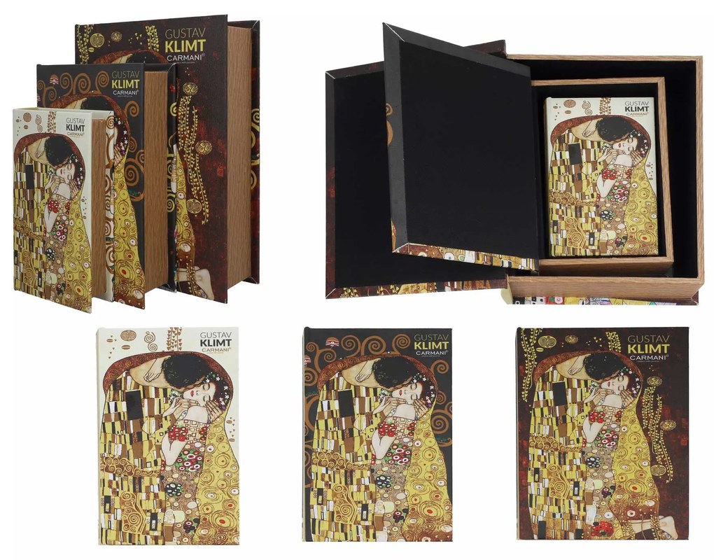 Klimt három részes könyv alakú fa tároló doboz A Csók
