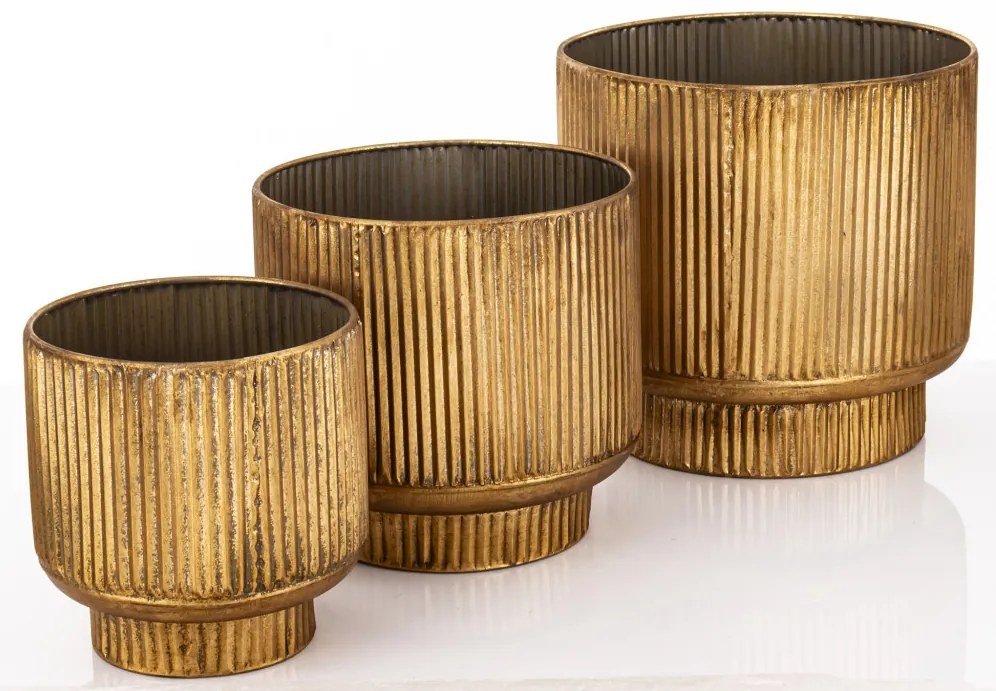 Kaspó szett 3 db-os arany fém 29x30x30 24x25.5x25.5 20.5x20x20cm