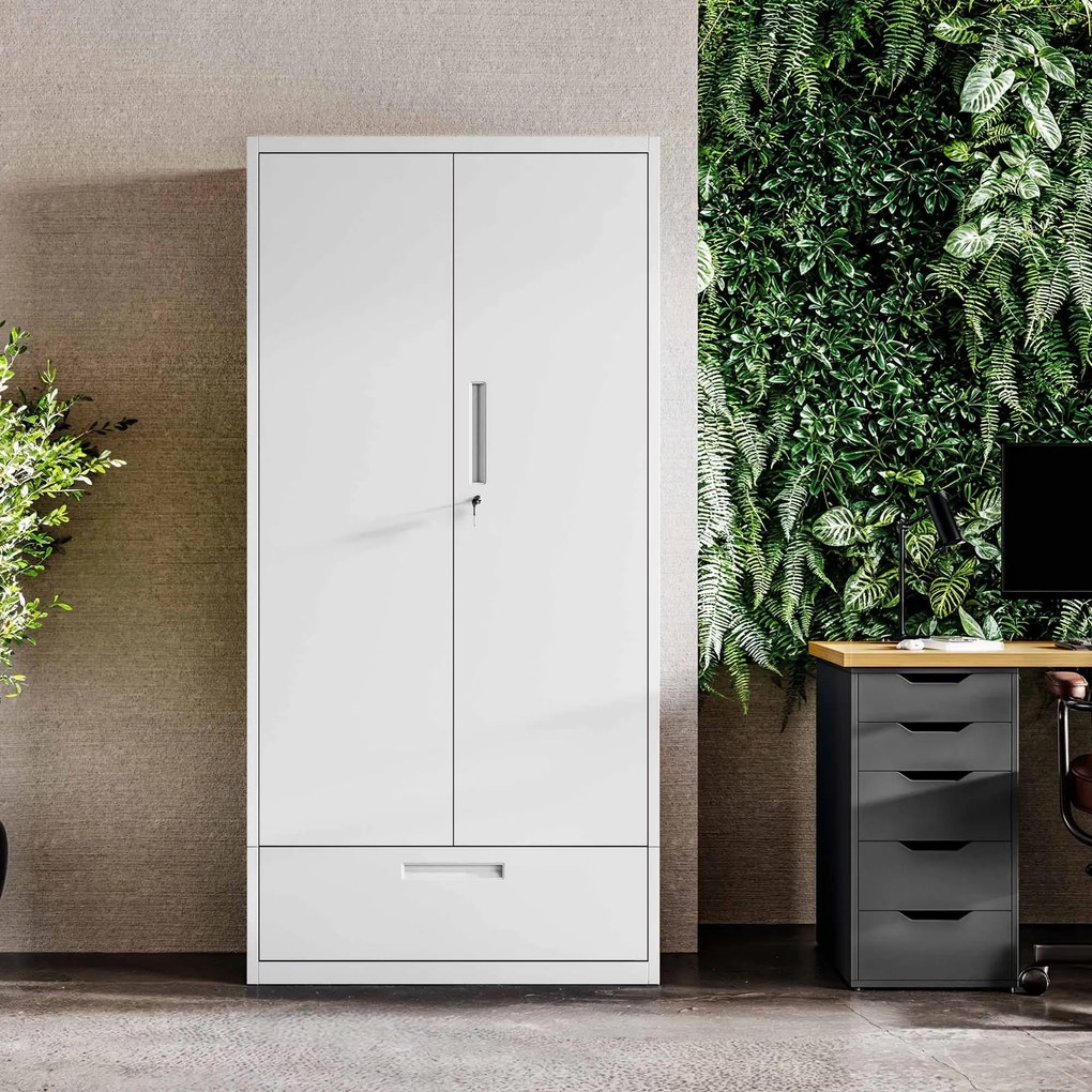 Moduláris többfunkciós fém szekrény fiókkal fehér MEGAN 1850 x 900 x 400 mm