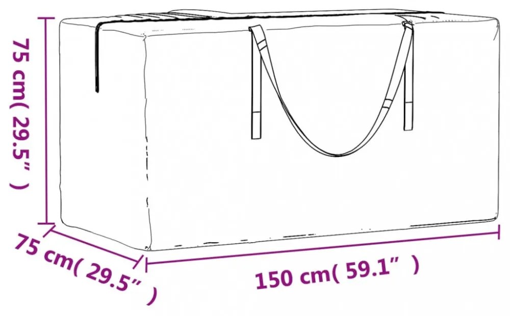 2 db fekete polietilén kerti párnatároló zsák 150 x 75 x 75 cm