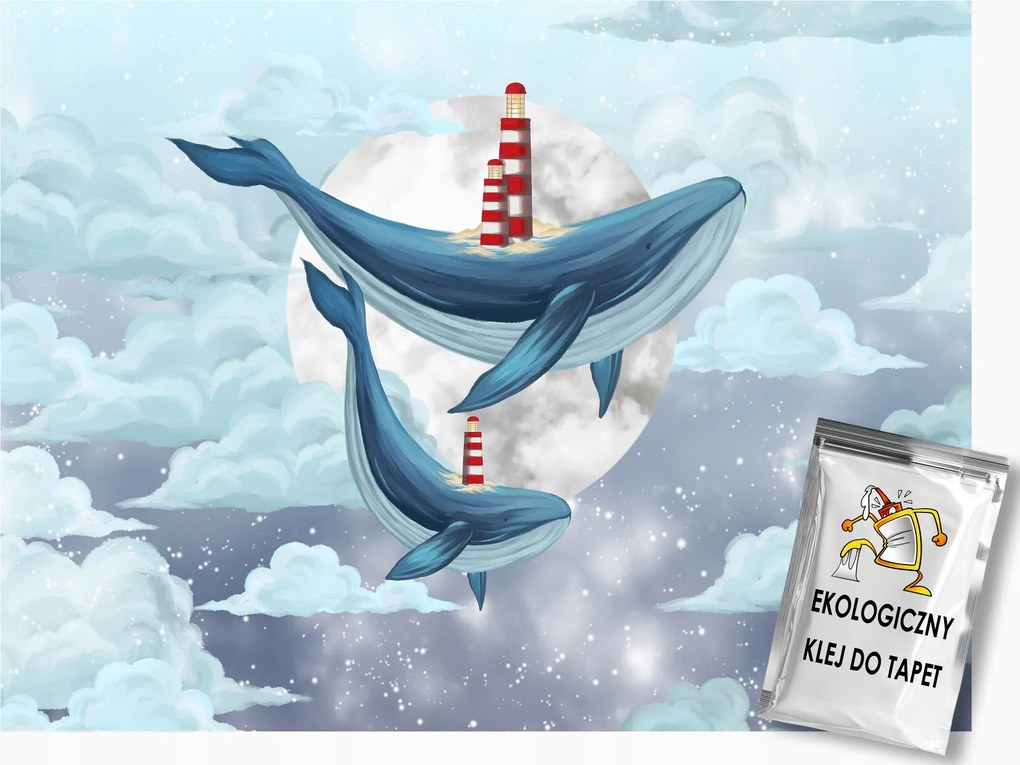 Fotótapéta Flizelina Ég Felhők Hold Bálnák Mese Álom 400x280 ragasztó