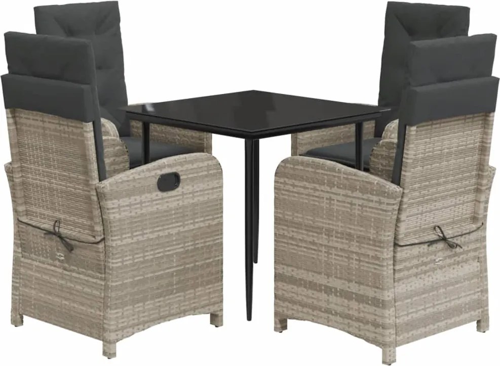 vidaXL 5részes világosszürke polyrattan kerti étkezőgarnitúra párnával