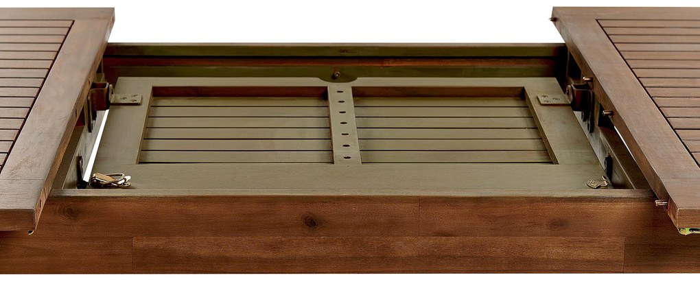 Sötétbarna akácfa kihúzható étkezőasztal 160 / 220 x 90 cm AMANTEA Beliani