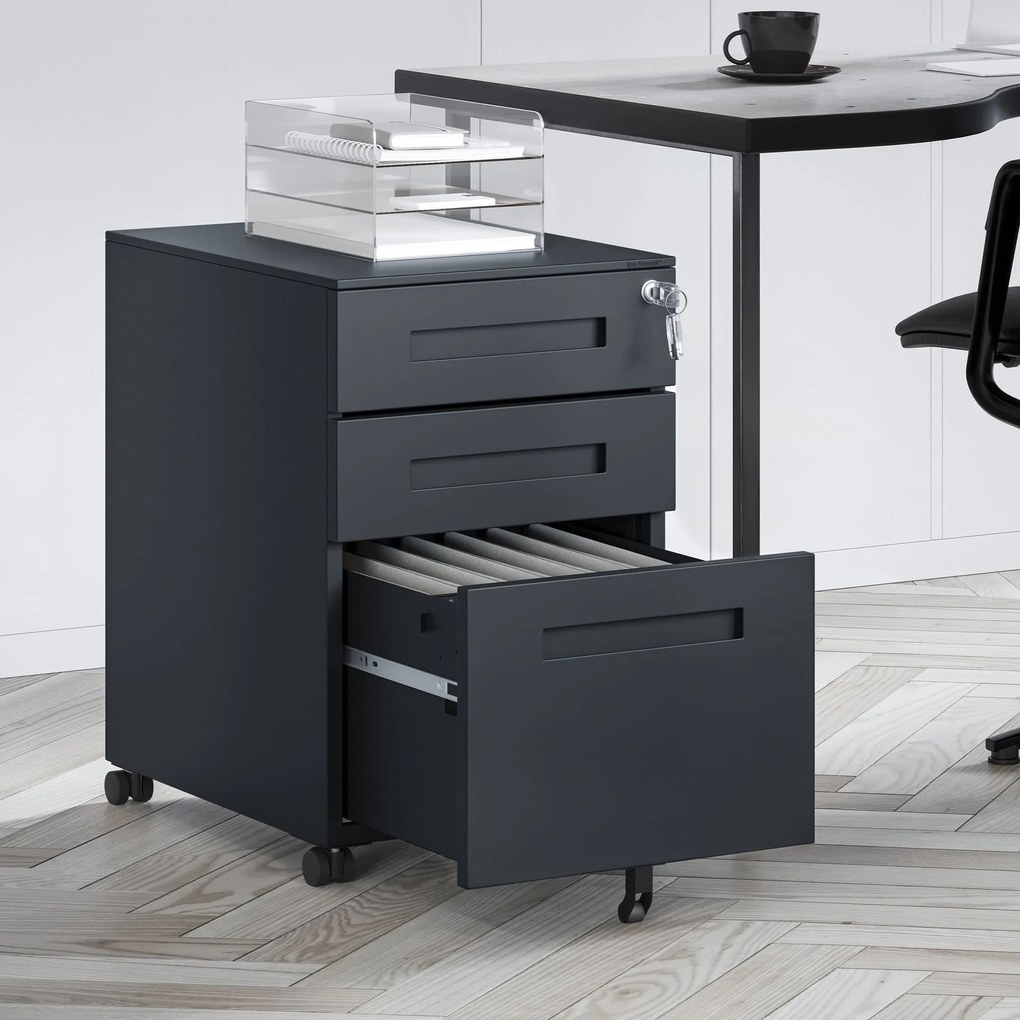 KATE görgős konténer íróasztal alá – 390 x 600 x 500 mm, antracit színű