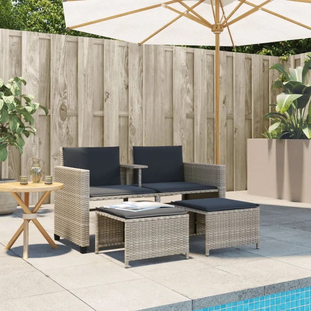 vidaXL 2 személyes szürke polyrattan kerti kanapé asztallal/székkel