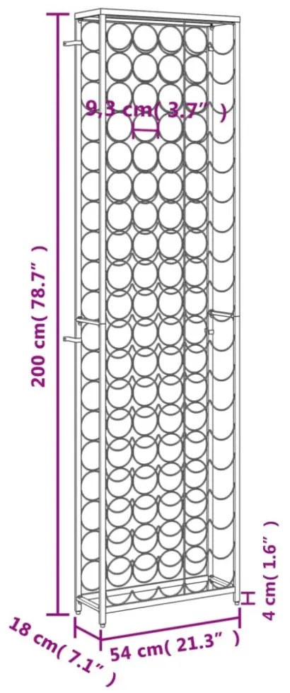 fekete kovácsoltvas bortartó 95 palackhoz 54 x 18 x 200 cm